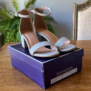 TOP Moda Glittering Silver Block Heels size 5.5